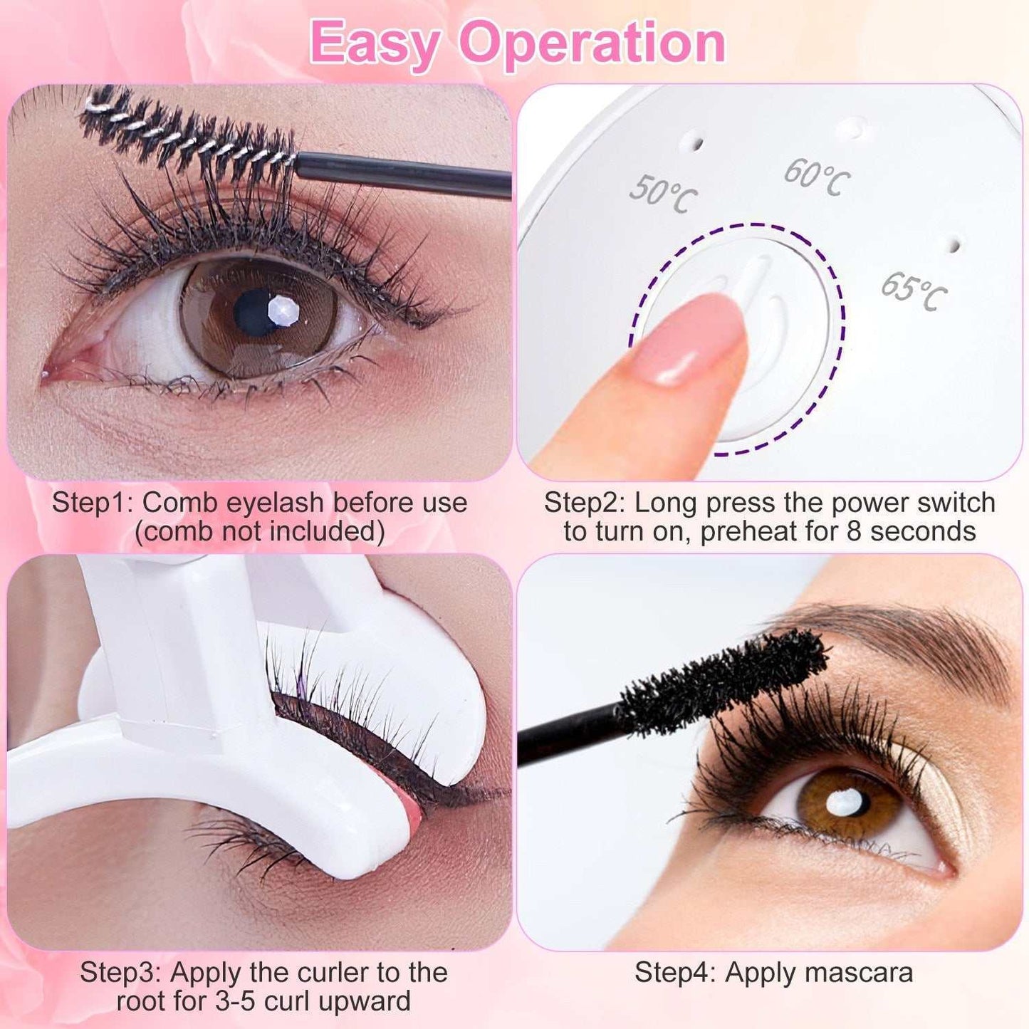 2Pcs white USB rechargeable heated eyelash curlers with comb and Type-C cables for fast curling