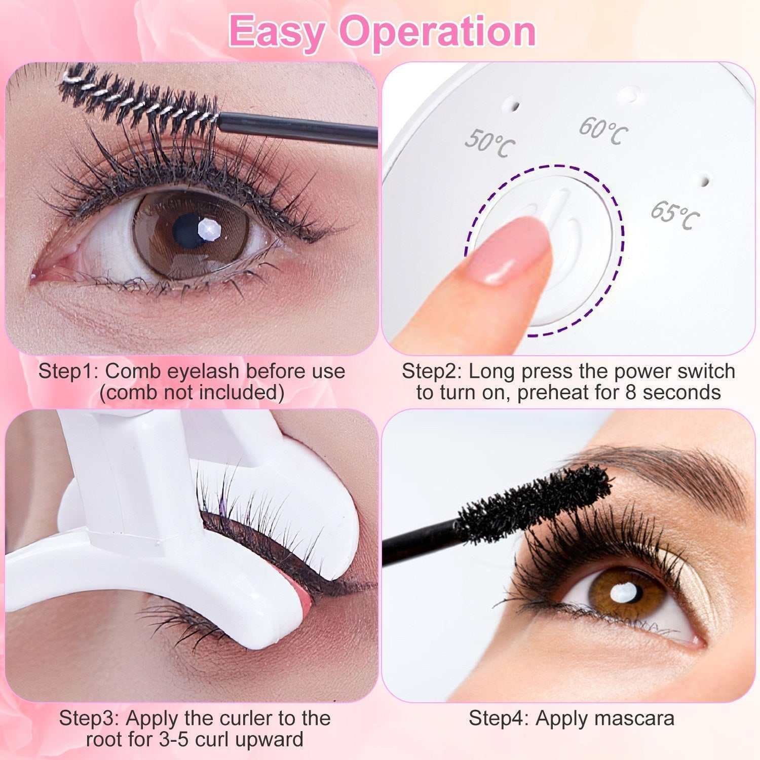 2Pcs white USB rechargeable heated eyelash curlers with comb and Type-C cables for fast curling