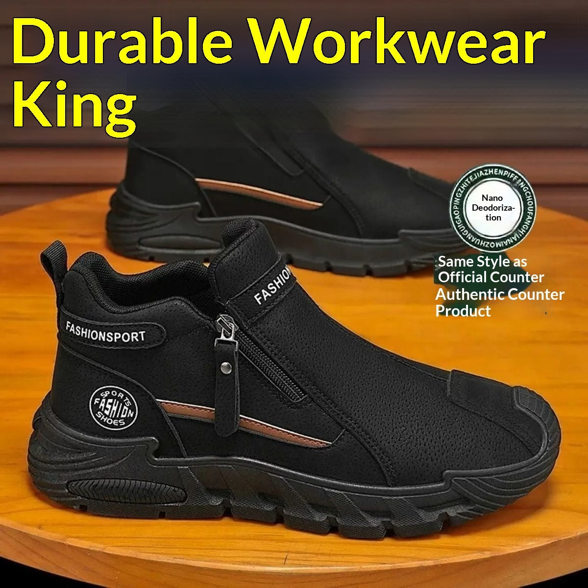 Trendy Mens Slip-resistant Workwear Shoes, Versatile Mens Footwear With A Zipper - My Store