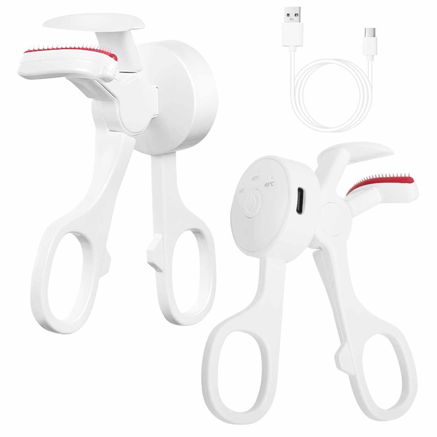 2Pcs white Heated Eyelash Curler with USB charging cables and combs for quick eyelash curling and all eye shapes